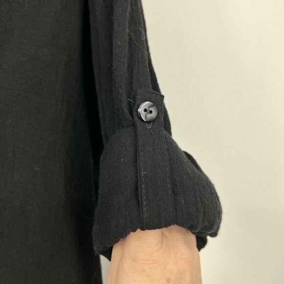 Mr Buho Womens L Flowy Black Coverup 100% Cotton Roll Tab Beach Vacation Cruise - Picture 2 of 9